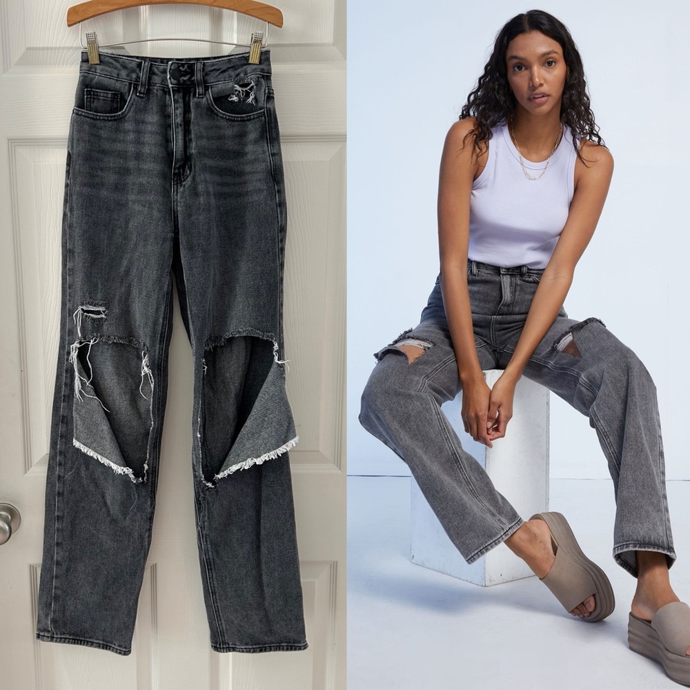 Pacsun Washed Black Ripped '90s Boyfriend Jeans Casual Streetwear